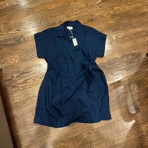 Haven Linen NWT L Navy Short-Sleeve Wrap Shirt Dress
